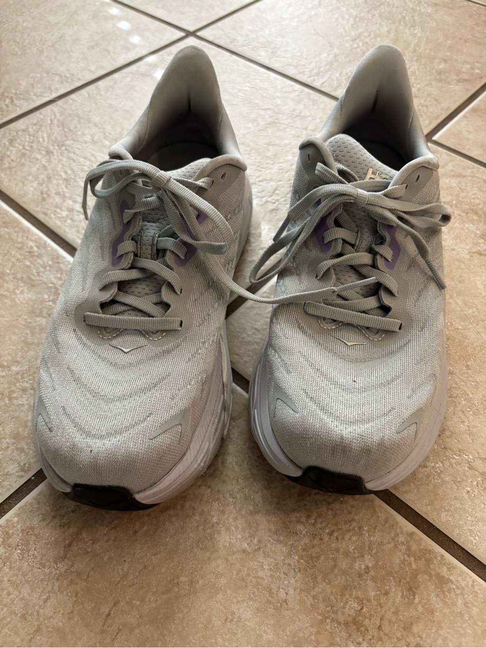 Hoka Women's Light Gray Athletic Running Shoes with Purple Accents